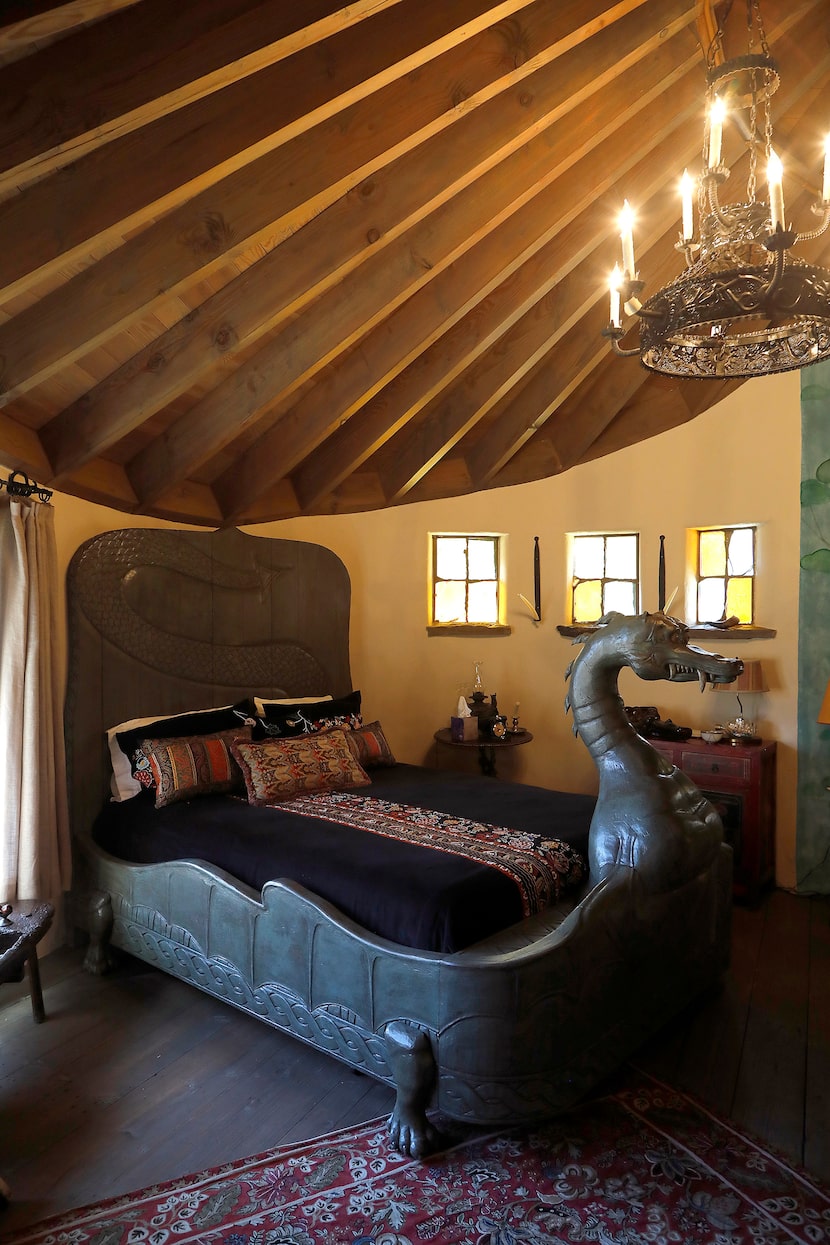 A hand-carved Smaug bed. 