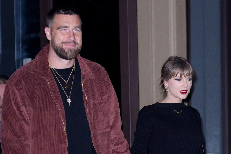 Travis Kelce and Taylor Swift are seen on November 7, 2025 in New York City XNY/Star Max/GC Images