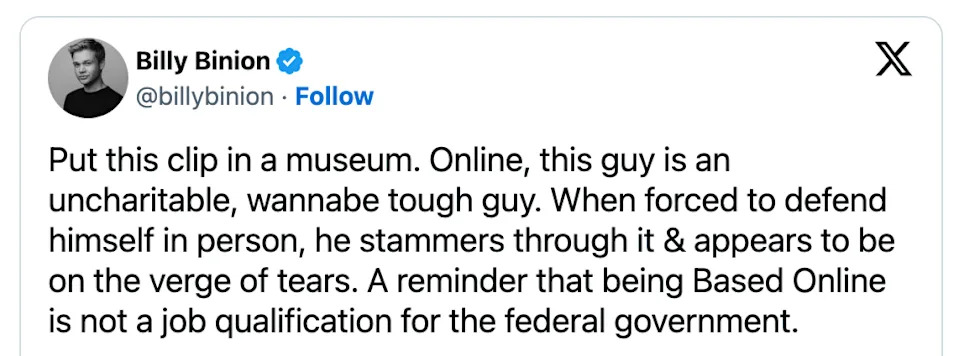 Tweet about online personas, describing a person struggling to defend themselves face-to-face, highlighting a disconnect between online and real-life demeanor