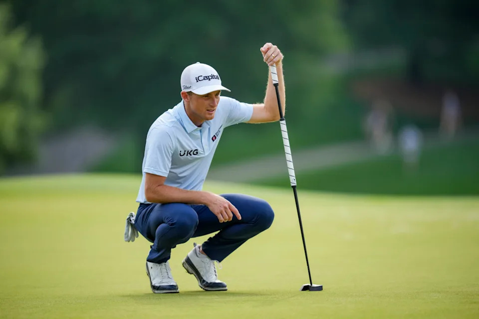 Will Zalatoris lines up a put during the PGA Championship at Quail Hollow.© Aaron Doster-Imagn Images
