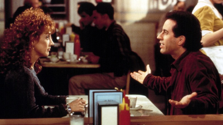 Sally Weaver and Jerry Seinfeld speaking in diner on Seinfeld
