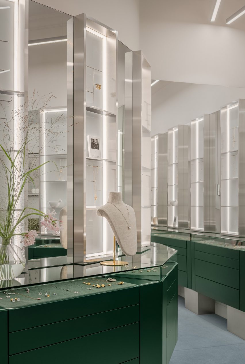 Emerald-hued jewellery cabinets