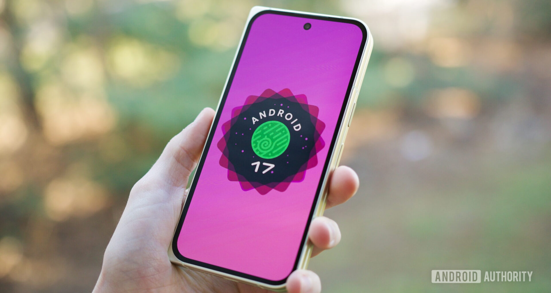 Android 17 logo on a Pixel phone.