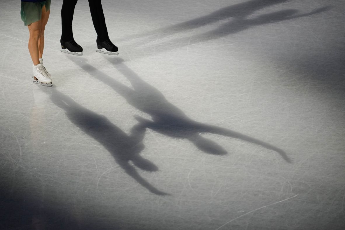 British figure skaters Anastasia Vaipan-Law and Luke Digby wait to compete during the pairs portion of the team event on February 6.