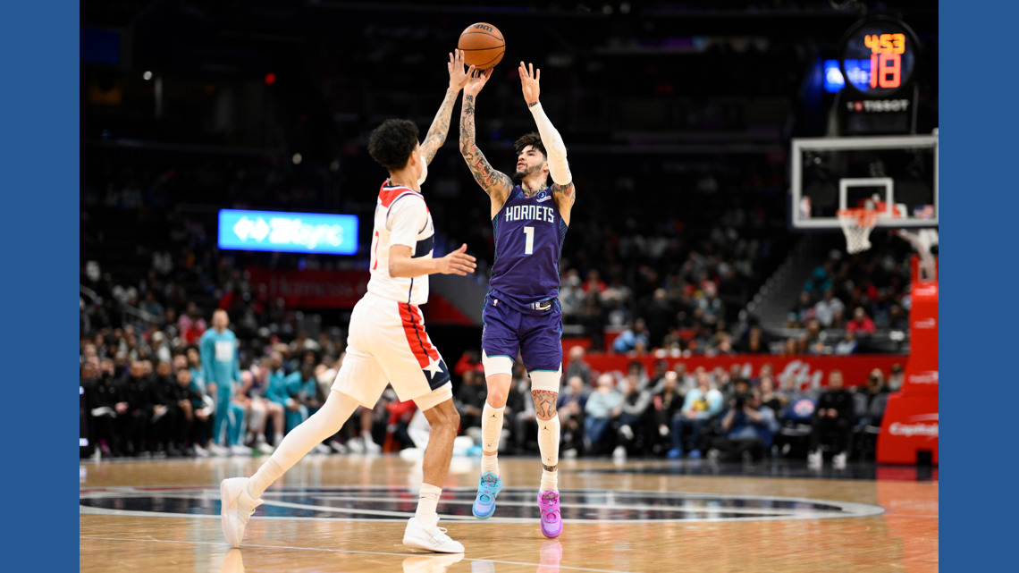 LaMelo Ball hits career-high 10 3s, scores 37 points to help Hornets rout Wizards