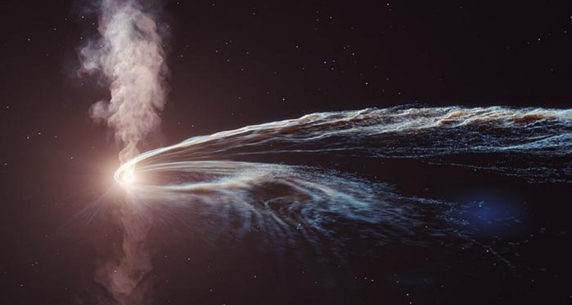 An artistic representation of a tidal disruption event, or a black hole shredding a star.