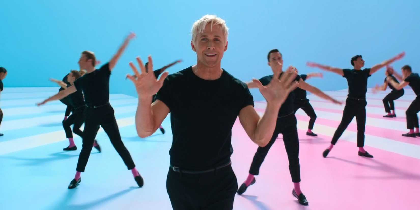Ken, played by Ryan Gosling, holds up ten fingers during a musical number in 'Barbie'.