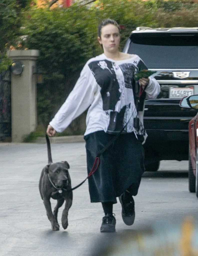 Eilish was seen in public walking her dog for the first time since the awards show on Wednesday. 4CRNS, WCP / BACKGRID