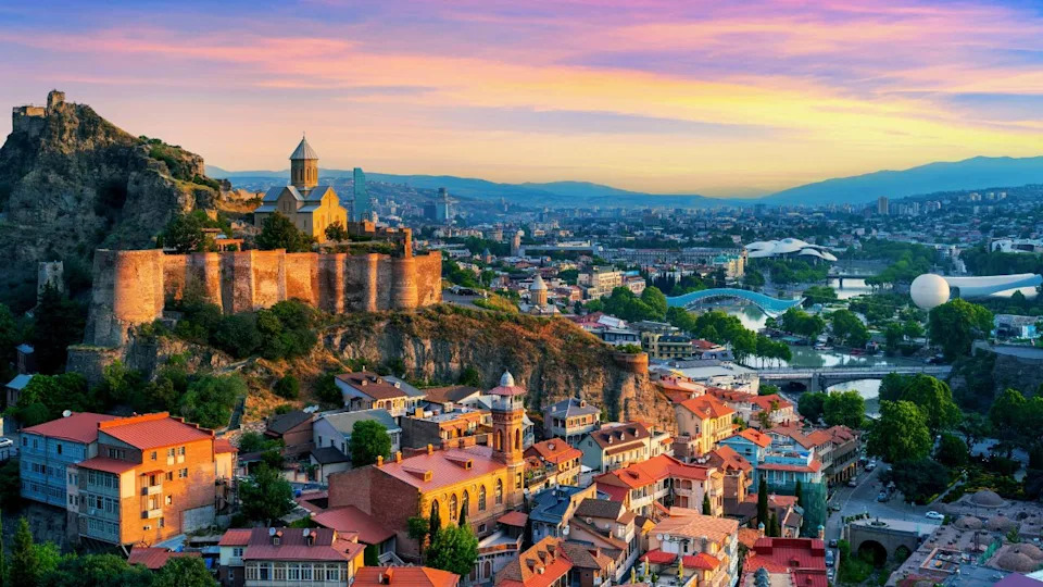 Tbilisi city at sunrise in Georgia.