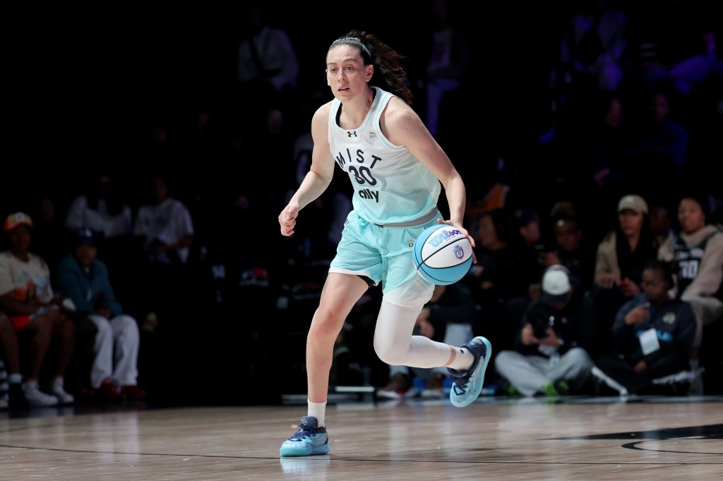 Breanna Stewart #30 of the Mist dribbles the ball against the Laces during the third quarter of the Unrivaled 2026 game at Sephora Arena on February 2, 2026 in Medley, Florida.