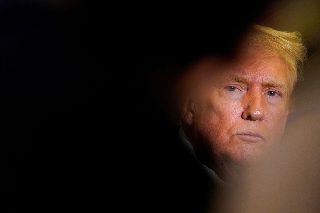 President Donald Trump on Air Force One, on travel from West Palm Beach, Florida, to Joint Base Andrews, Maryland, on February 16.