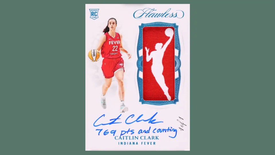 Ultra-low print Caitlin Clark Panini Flawless cards anchor six-figure pricing and long-term market confidence. <em>(Image courtesy of Panini America)</em>