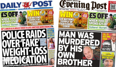 The front page of the Daily Post. Main headline reads: 'Police raids over 'fake' weight-loss medication'. Other headlines read: 'Megan's on a mission to teach Welsh 7,000 miles away' and '"idiotic" man lead police on car chases across two countries'