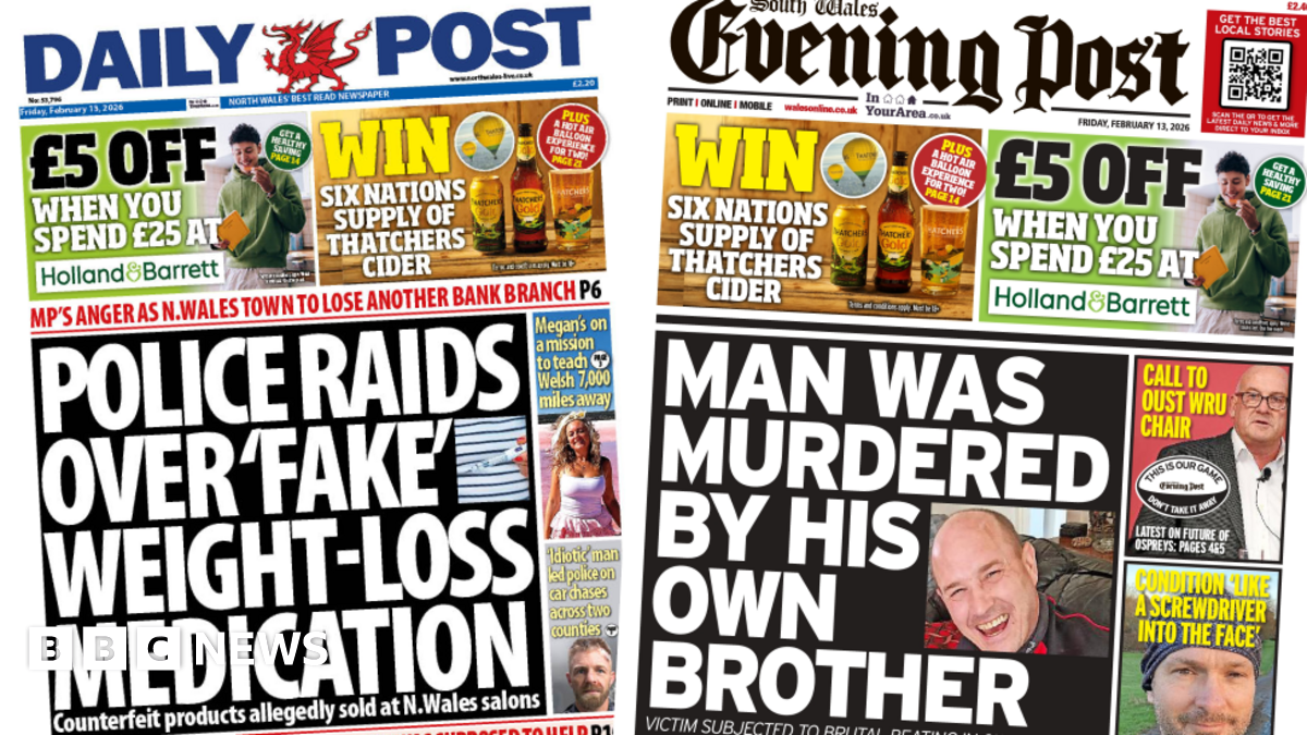 The front page of the Daily Post. Main headline reads: 'Police raids over 'fake' weight-loss medication'. Other headlines read: 'Megan's on a mission to teach Welsh 7,000 miles away' and '"idiotic" man lead police on car chases across two countries'