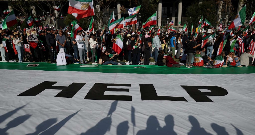 Demonstrators take part in a march in support of the people of Iran by members of the American-Iranian community in Los Angeles on Saturday. Photo: AFP