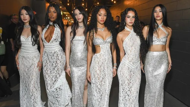 KATSEYE (Manon Bannerman third from right) at The 68th Annual Grammy Awards, Feb. 1, 2026 (Alberto Rodriguez/CBS)