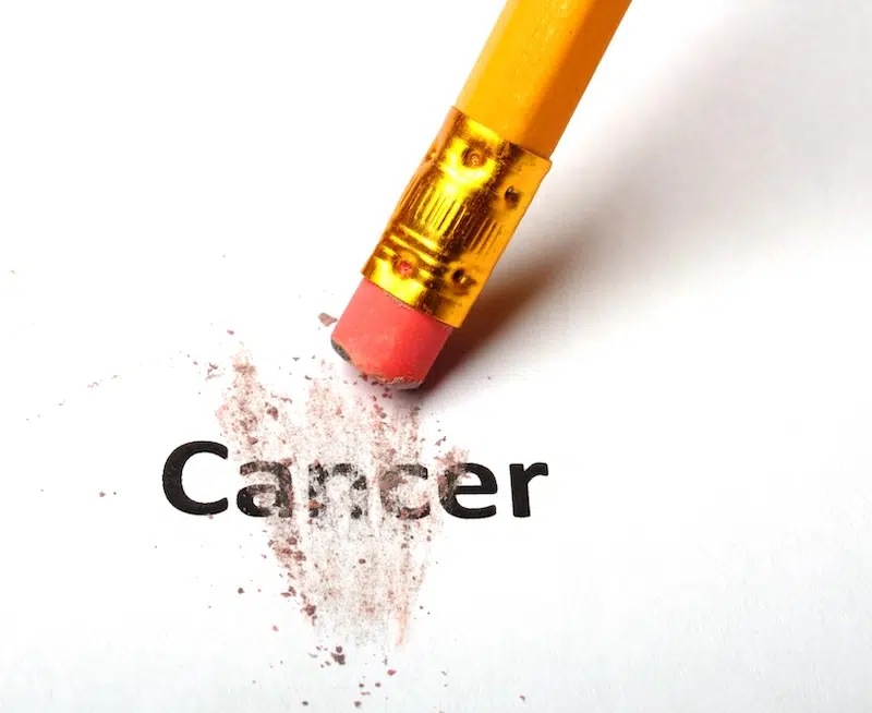 Pencil eraser erasing the word Cancer
