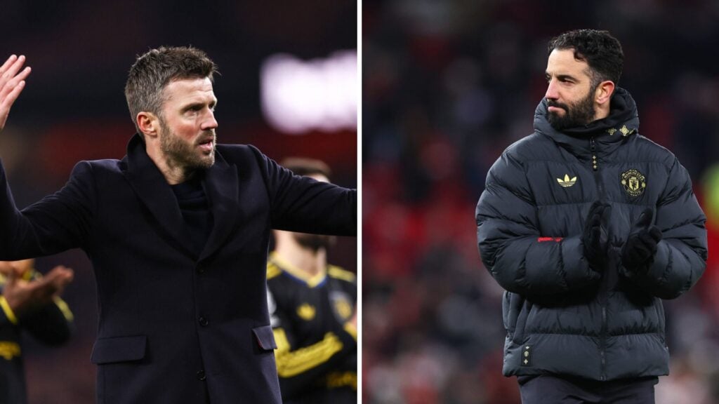 Michael Carrick and Ruben Amorim as Man Utd managers split image