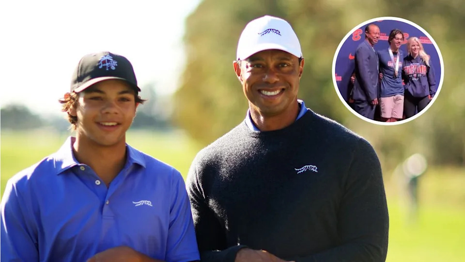  Charlie and Tiger Woods pose for a photo. 