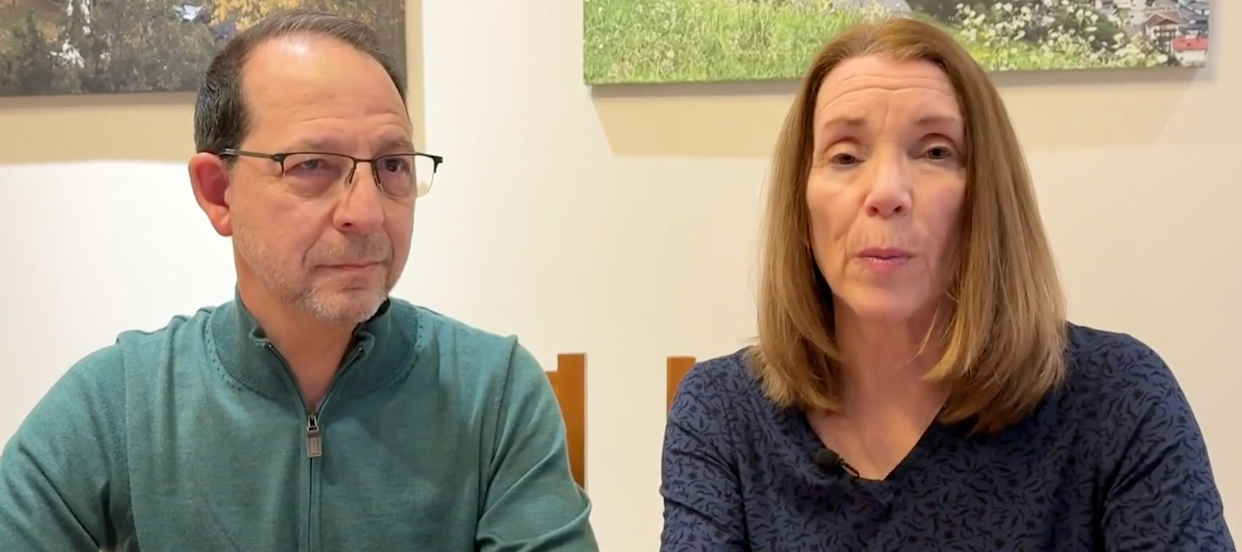 Barbara Brockway and Matt Padula talk to reporters in their home about their healthcare premiums doubling in 2026 and how it impacts their retirement.
