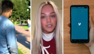 man spying on woman (l) woman shares creepy guy experience (c) Venmo app (r)