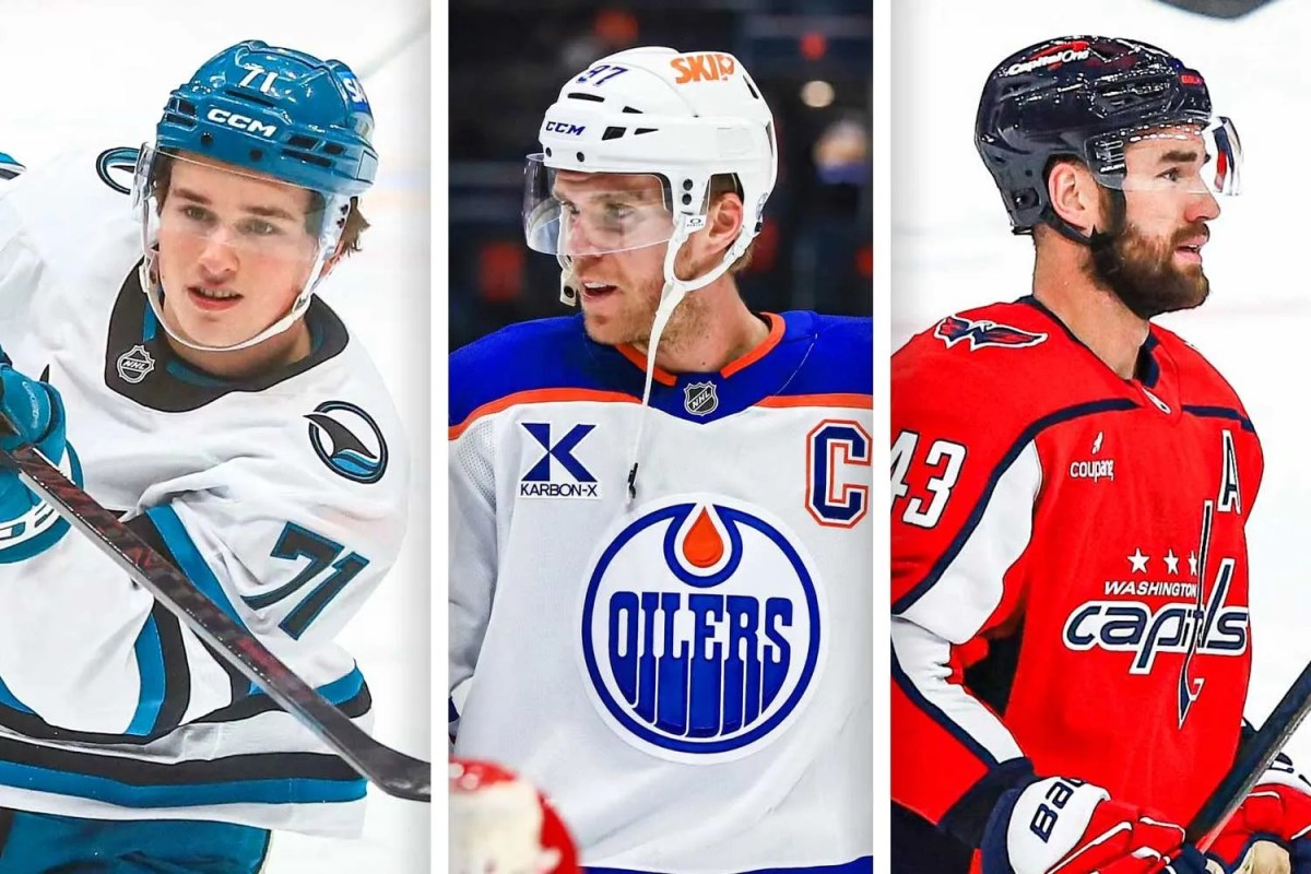 Tom Wilson skates on a line with Connor McDavid and Macklin Celebrini during Team Canada’s first Olympic practice