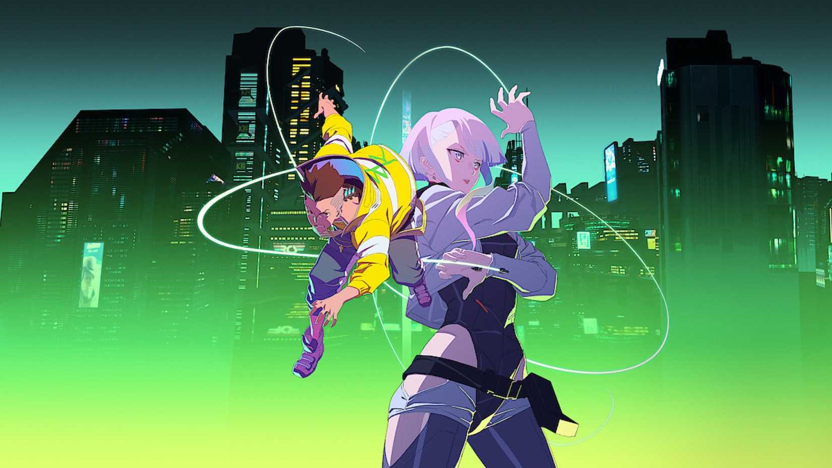 The main characters of Netflix's sci-fi anime Cyberpunk: Edgerunners.