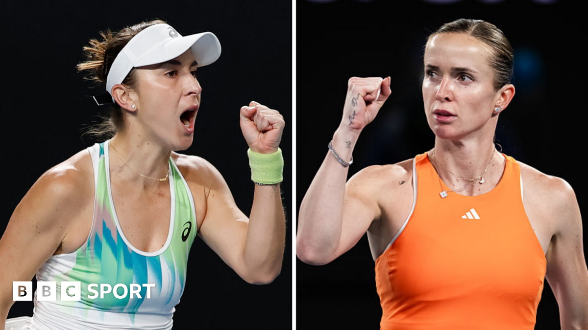 A split image of Belinda Bencic and Elina Svitolina celebrating during the Australian Open
