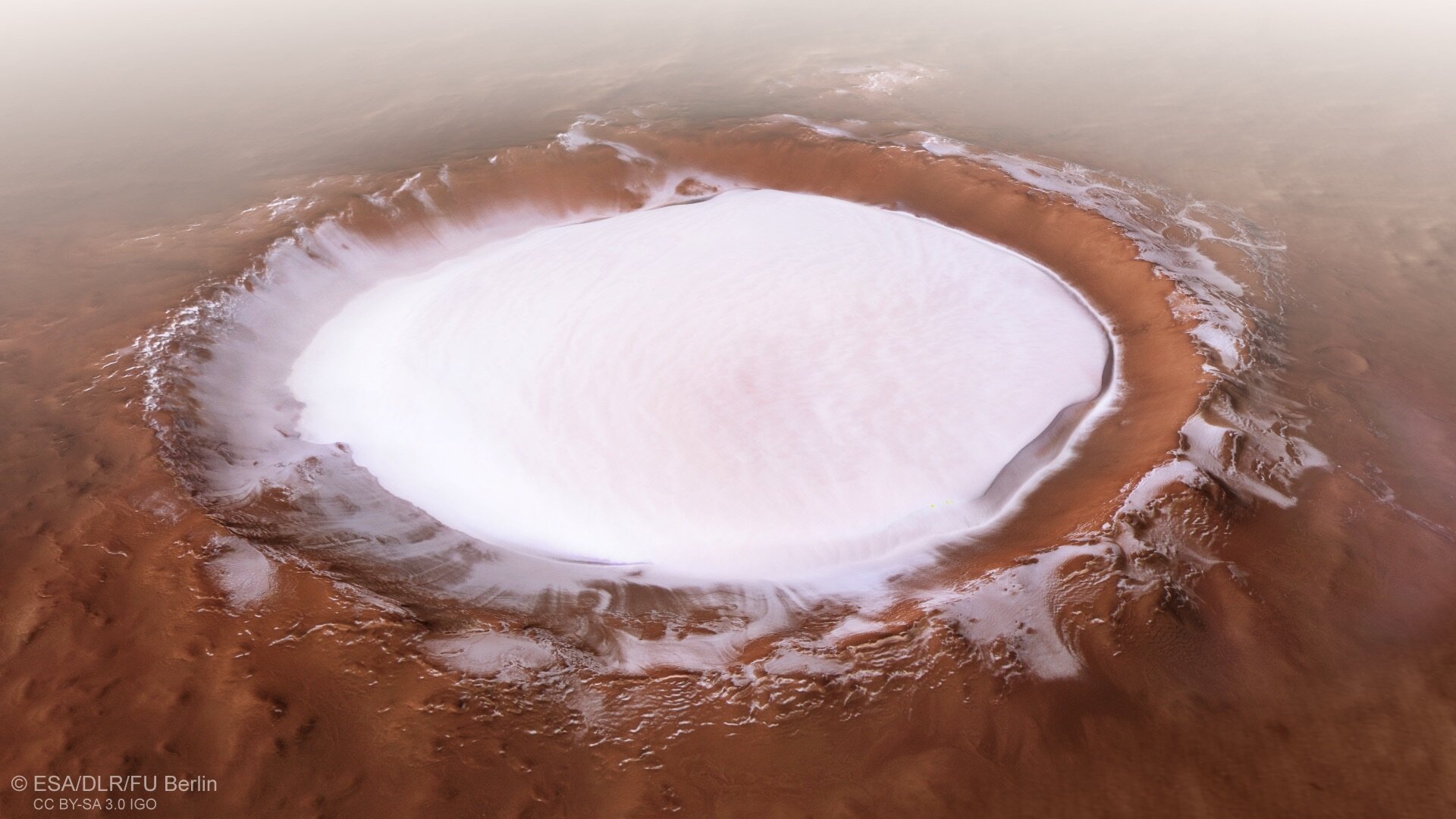 This image from ESA&rsquo;s Mars Express shows Korolev crater, an 82-kilometre-across feature found in the northern lowlands of Mars.