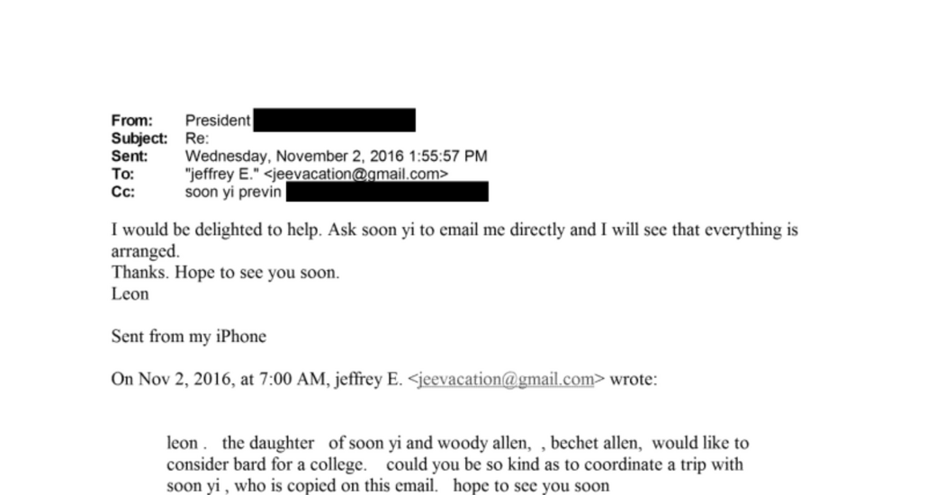 Read the Emails Between Jeffrey Epstein and Soon-Yi