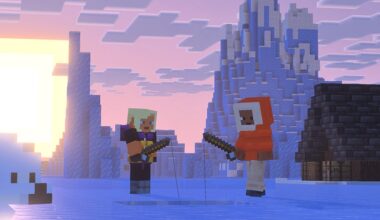 Baby polar bears and foxes with a new look! Players are fishing on ice in the background.