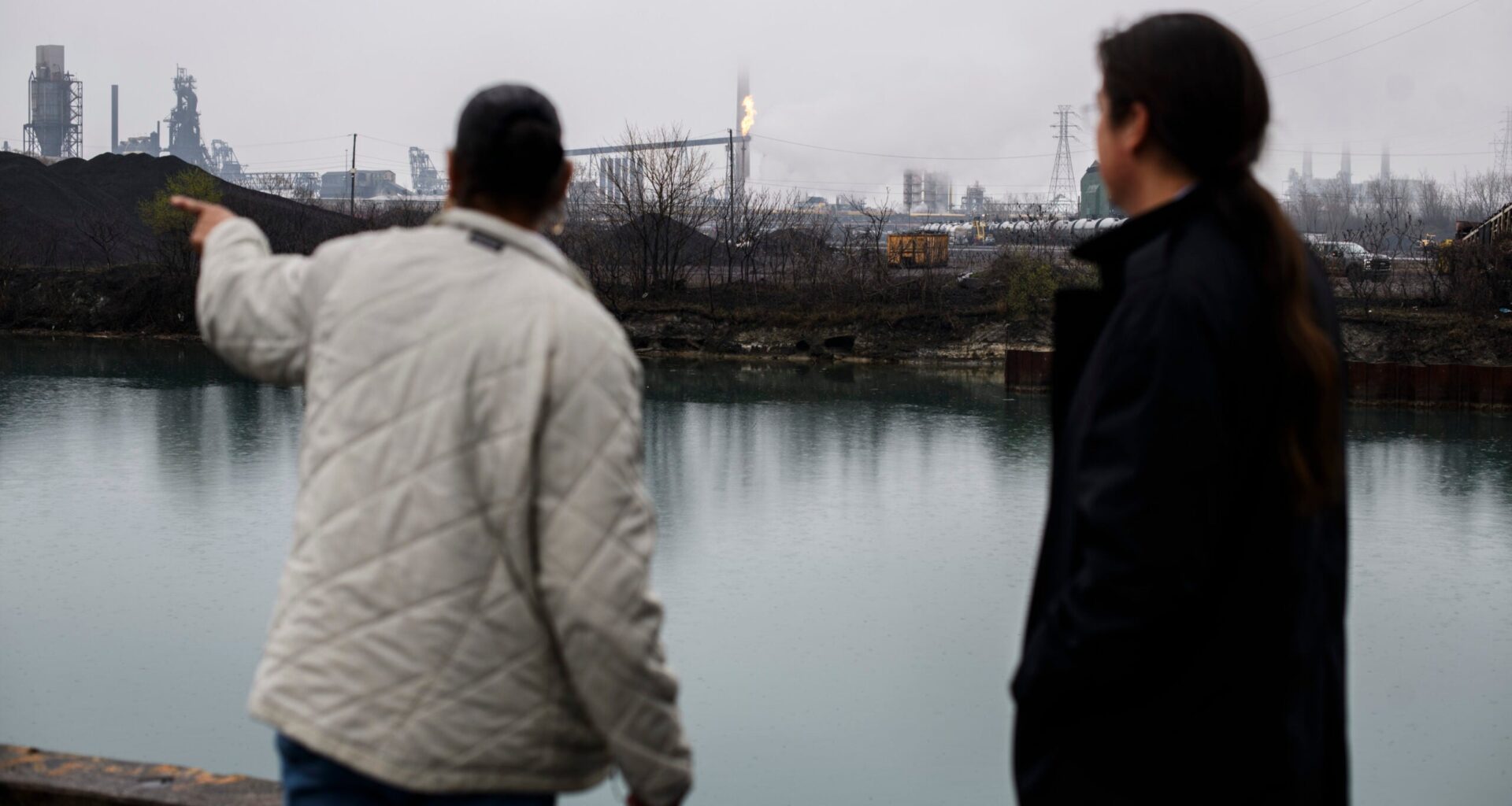 Attorney John Petoskey and activist Theresa Landrum on a tour of hazardous industrial sites in the Detroit Metro area encompassing Southwest Detroit, Delray, and River Rouge, for Earthjustice staff.