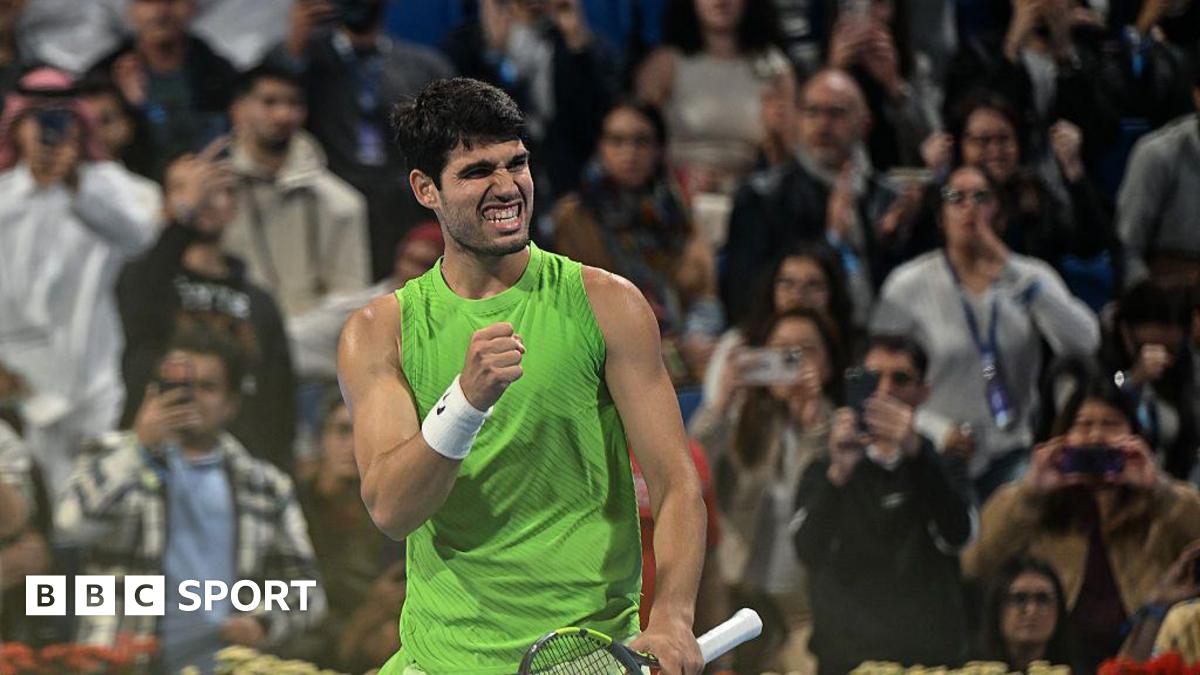Carlos Alcaraz celebrates beating Arthur Rinderknech at the Qatar Open
