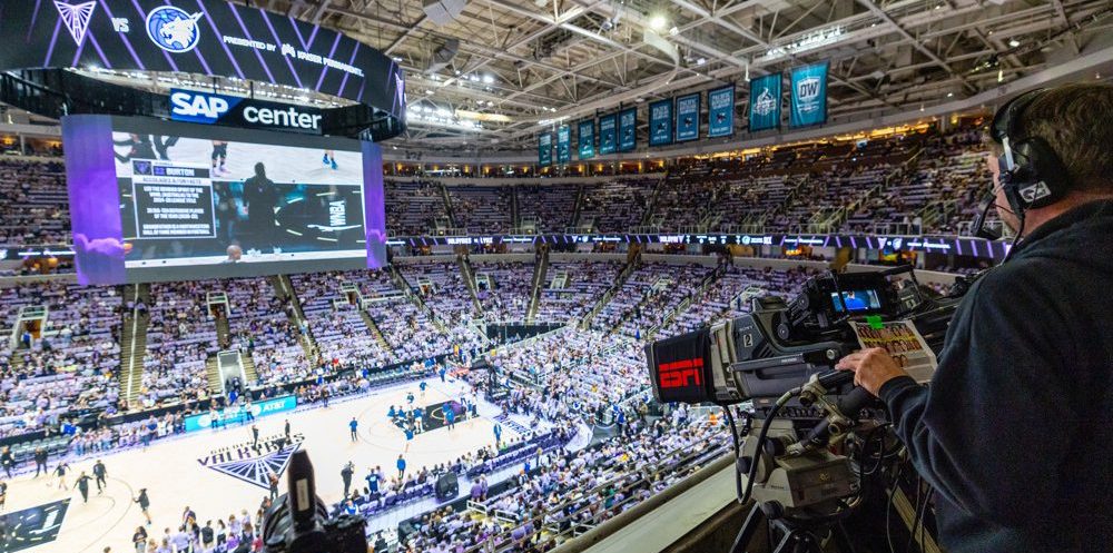SAN JOSE, CA - SEPTEMBER 17: ESPN camera captures pregame activities before game two of the first round of the WNBA Playoffs between the Minnesota Lynx and the Golden State Valkyries on September 17, 2025 at SAP Center at San Jose in San Jose, CA. (Photo by Matthew Huang/Icon Sportswire)