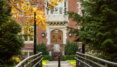 Eliot Hall as seen from the Blue Bridge.