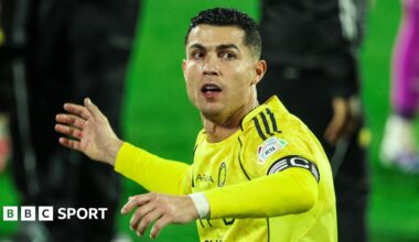 Cristiano Ronald reacts while playing for Al-Nassr