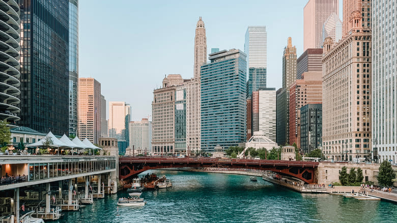 View of Chicago, Illinois skyline over the Chicago River