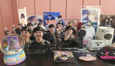 Merchandise of J-Hope is displayed at Haeri Coffee in eastern Seoul on Feb. 18, the BTS member’s birthday. [SHIN HA-NEE]