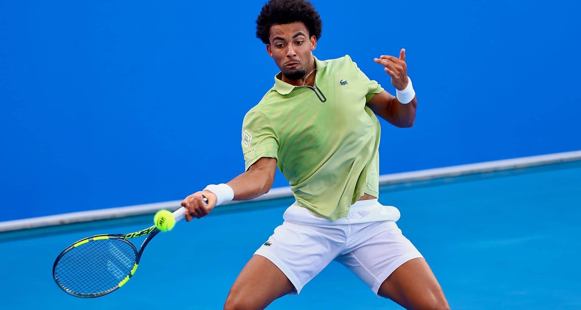 Arthur Fils in action on Wednesday at the Qatar ExxonMobil Open in Doha.