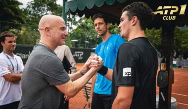 Former World No. 1 Andre Agassi meets Joao Fonseca at the ATP 500 in Rio de Janeiro on Friday.