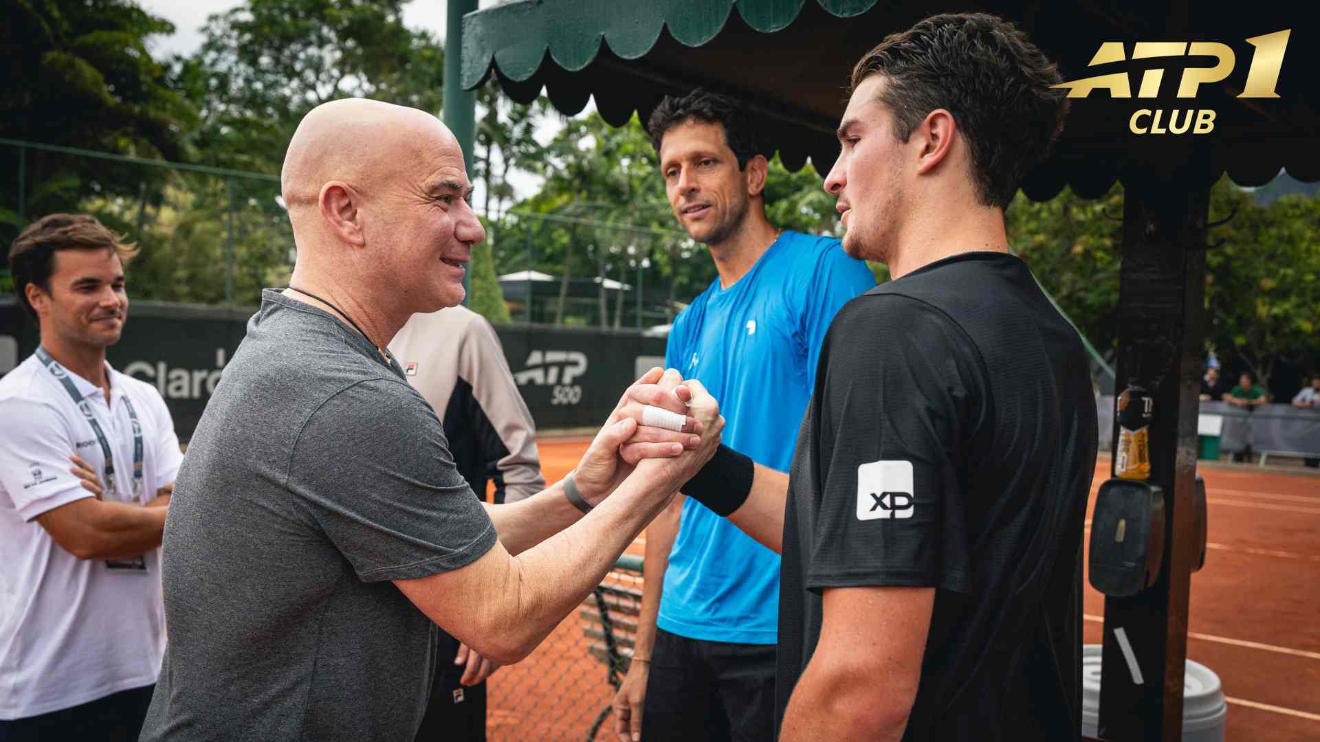 Former World No. 1 Andre Agassi meets Joao Fonseca at the ATP 500 in Rio de Janeiro on Friday.