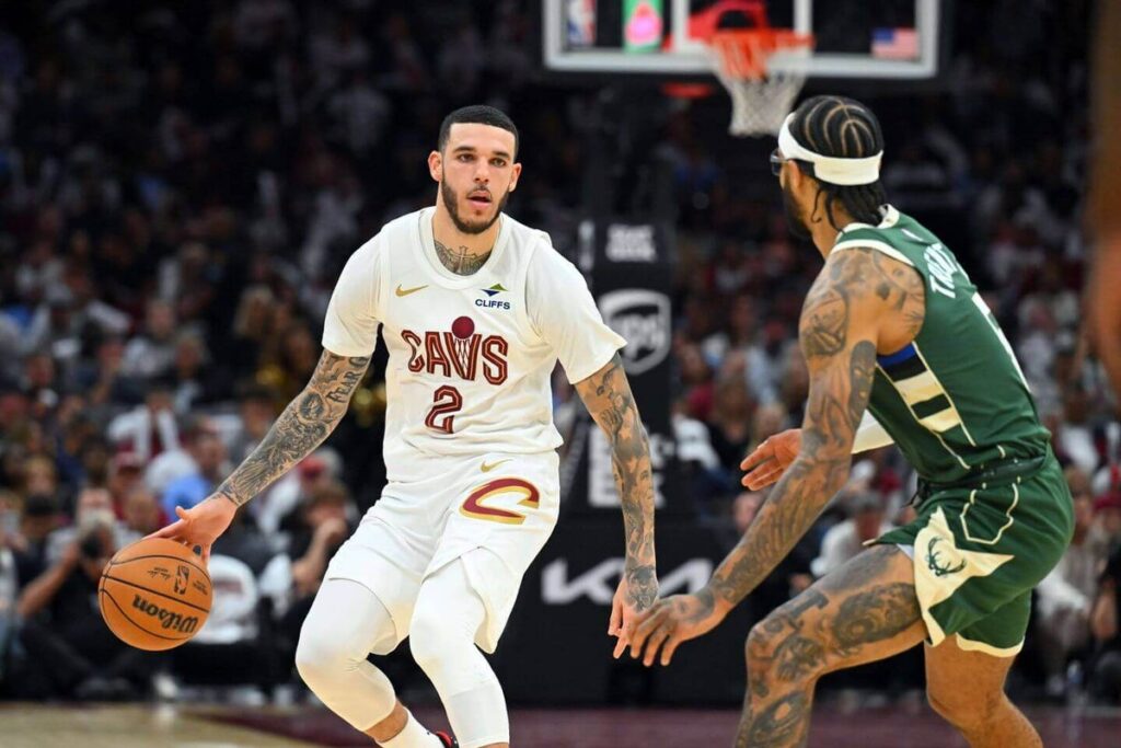 Lonzo Ball dribbles.