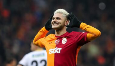ISTANBUL, TURKEY - JANUARY 25: Mauro Icardi of Galatasaray celebrates during the Turkish Super League match between Galatasaray and Istanbulspor at Rams Park on January 25, 2024 in Istanbul, Turkey. (Photo by Ahmad Mora/Getty Images)