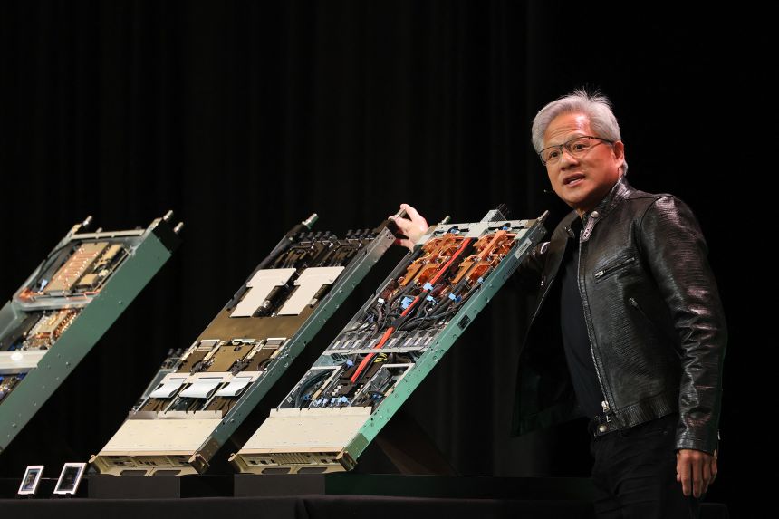 Nvidia founder and CEO Jensen Huang speaks at the Consumer Electronics Show in Las Vegas on January 6, 2026.