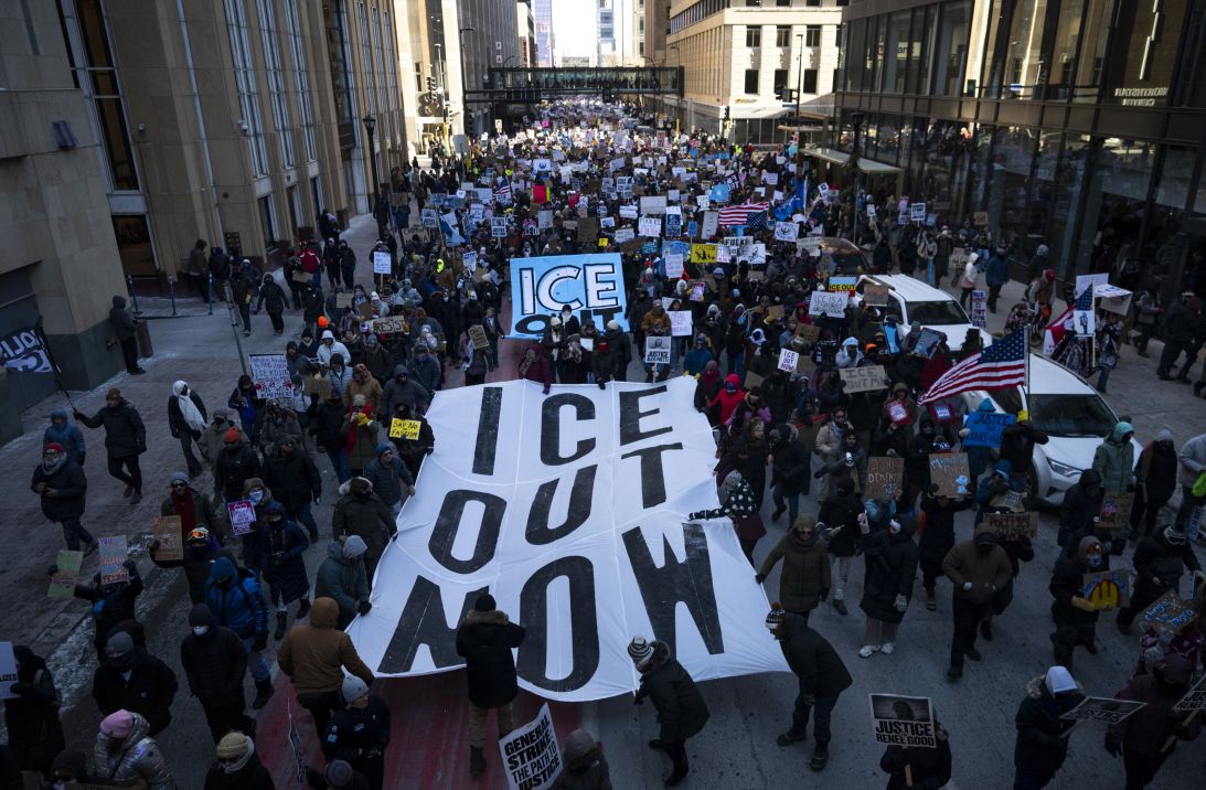 Protestors march during a 