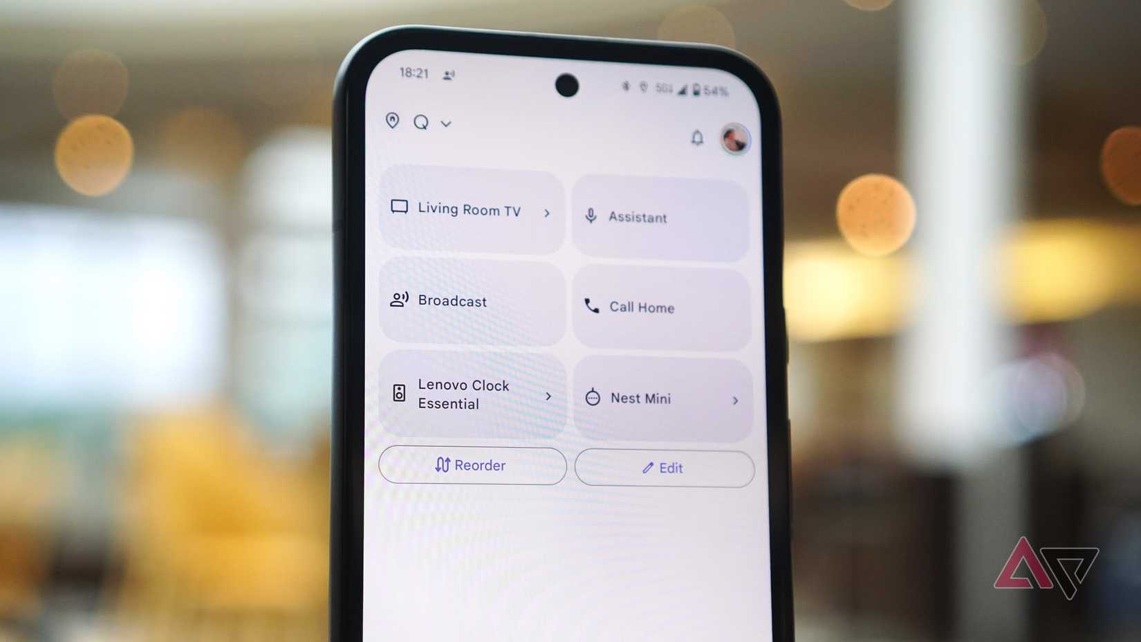 The quick toggle menu of favorite devices in the Google Home app.