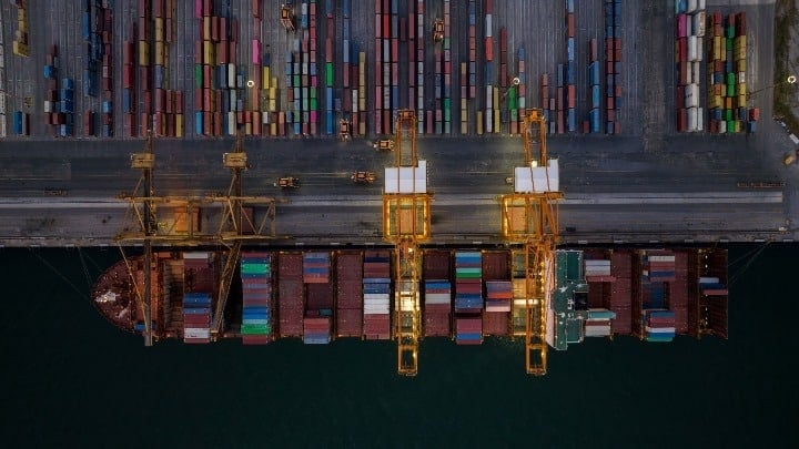 Containers at port in Greece. Greece's exports remain resilient in 2025, with strong non-energy sector growth offsetting the drop in petroleum shipments.