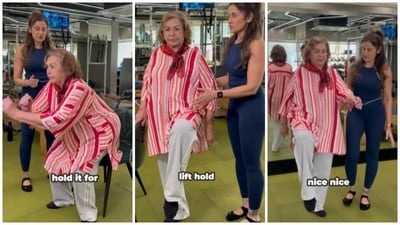 Helen works out with celebrity fitness trainer Yasmin Karachiwala.