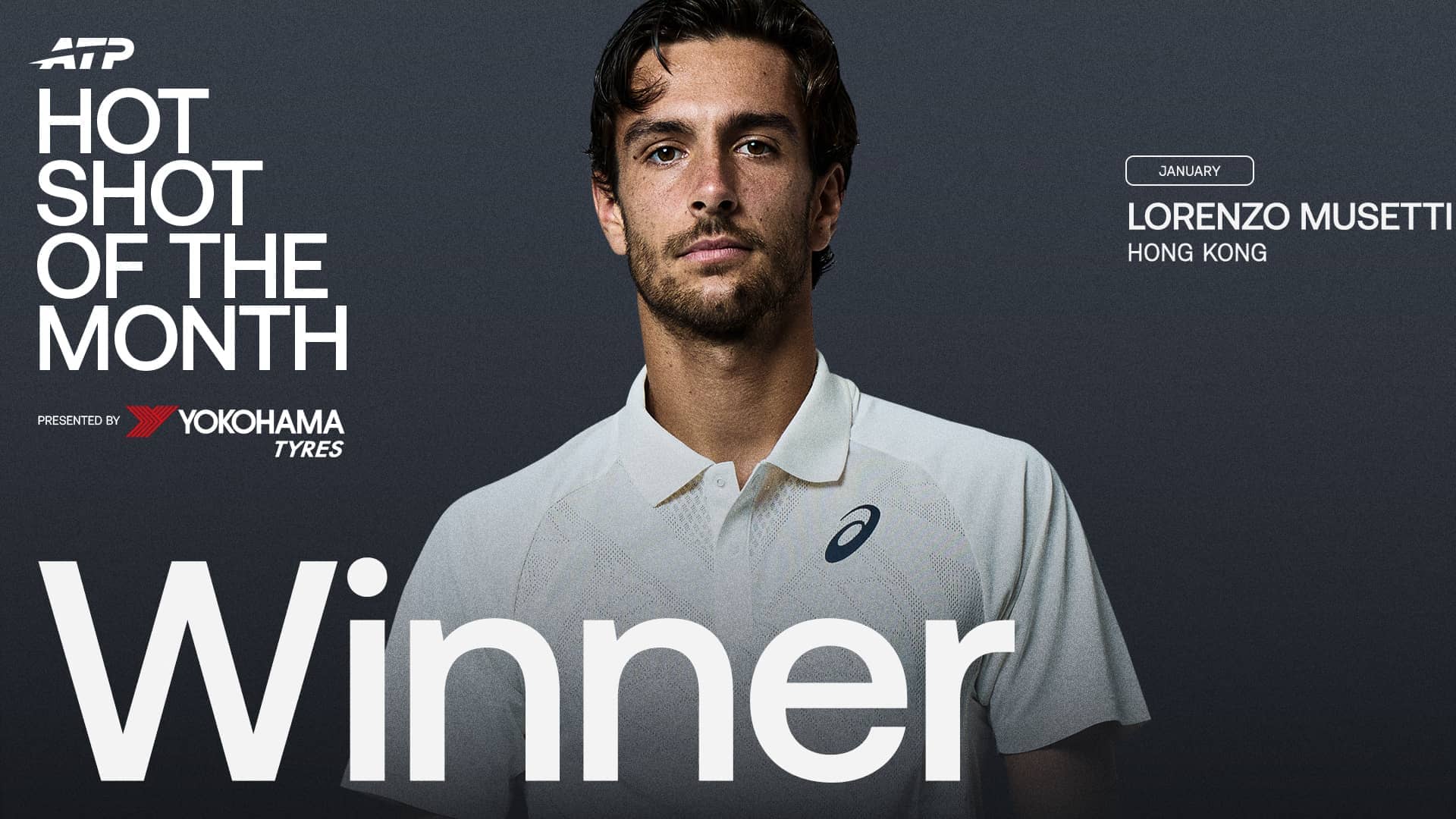 Lorenzo Musetti wins January's Hot Shot of the Month presented by Yokohama award for his flair in Hong Kong. 