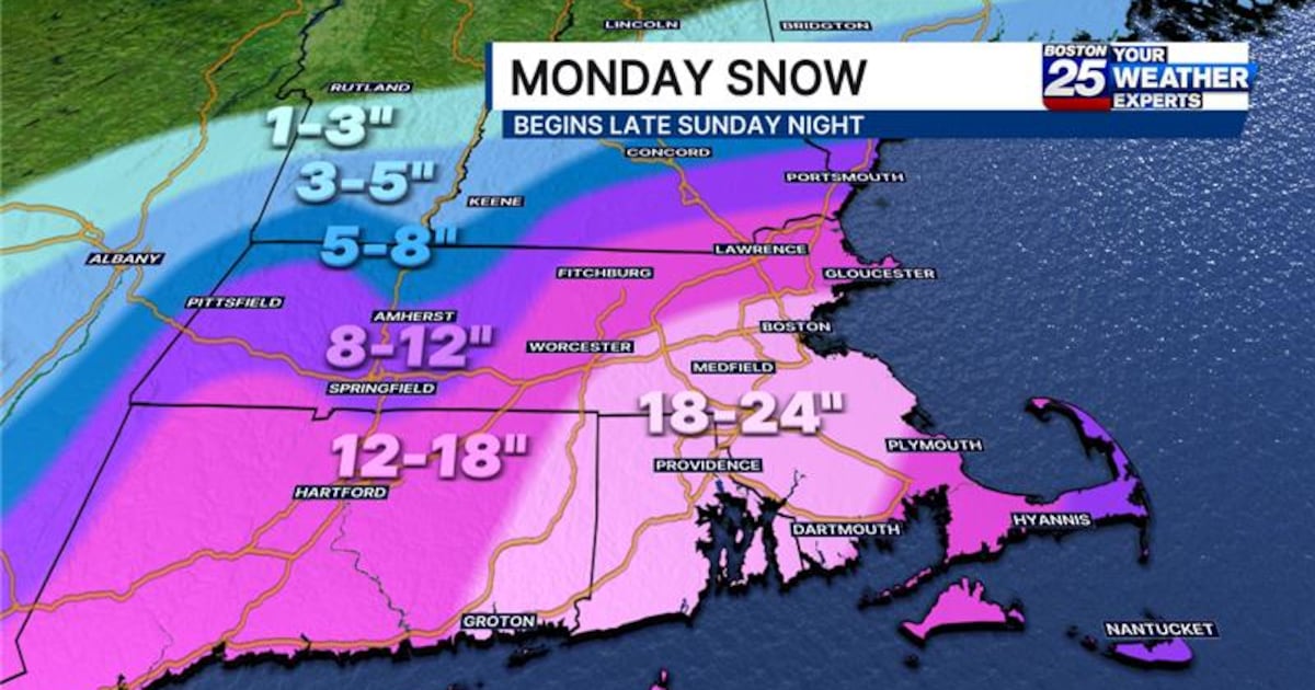 Late Sunday-Monday nor’easter expected to bring heavy snow to Massachusetts – Boston 25 News